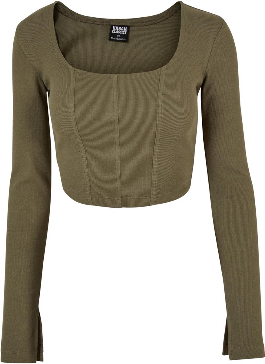 Urban Classics Short Rib Corsage Longsleeve top XL Olijfgroen