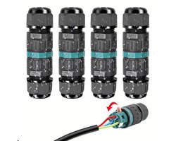 JeiibrZui 4-pack waterdichte elektrische connectoren, IP68-geclassificeerde kabelconnectoren met PA66-behuizing, siliconen afdichtingen, vertinde messing aansluitingen voor LED-buitenverlichting, PV-aansluitdozen, industriële sensoren