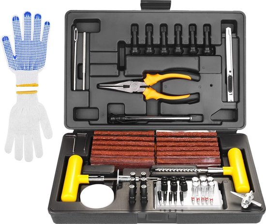 Foto: Qpfo bandenreparatieset auto complete lekke band reparatieset met bandenspanningsmeter en handleiding compact en duurzaam