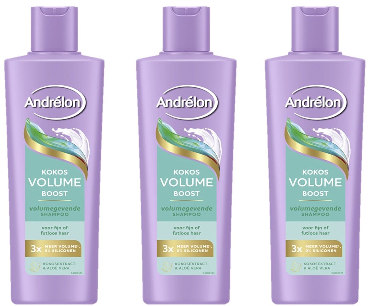 Andrélon Shampoo - Kokos Volume Boost - 3 x 250 ml - verrijkt met kokosextract en aloë vera
