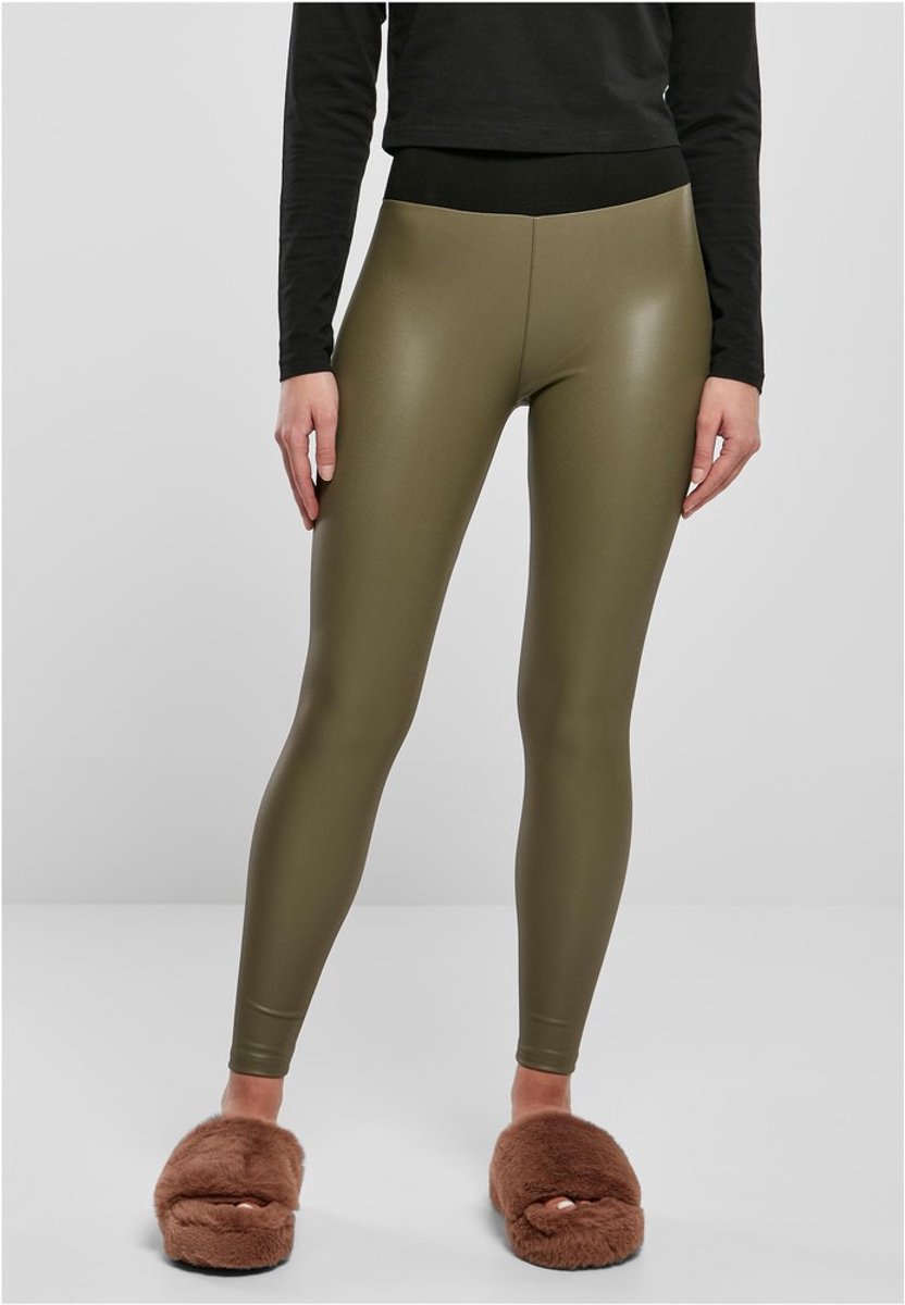 Urban Classics Faux Leather High Waist Legging XS Olijfgroen