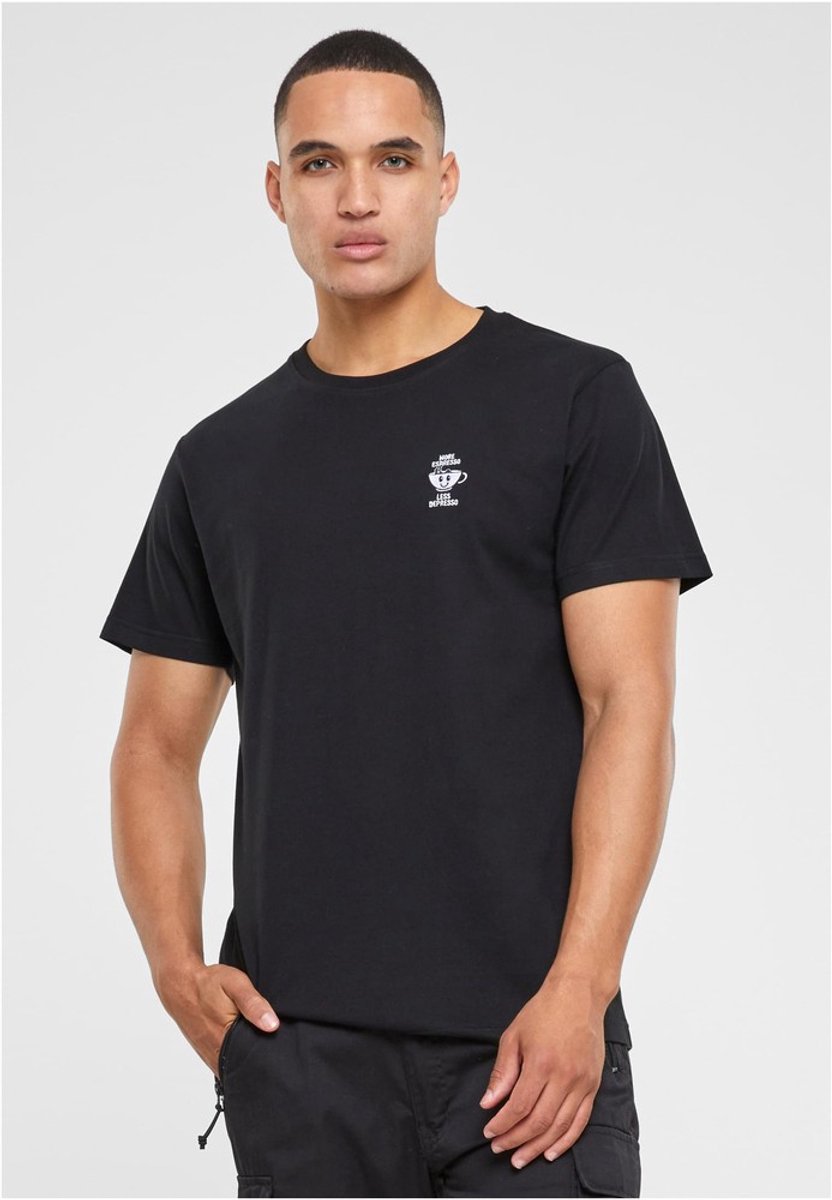 Mister Tee More Espresso Less Depresso EMB Heren Tshirt XS Zwart