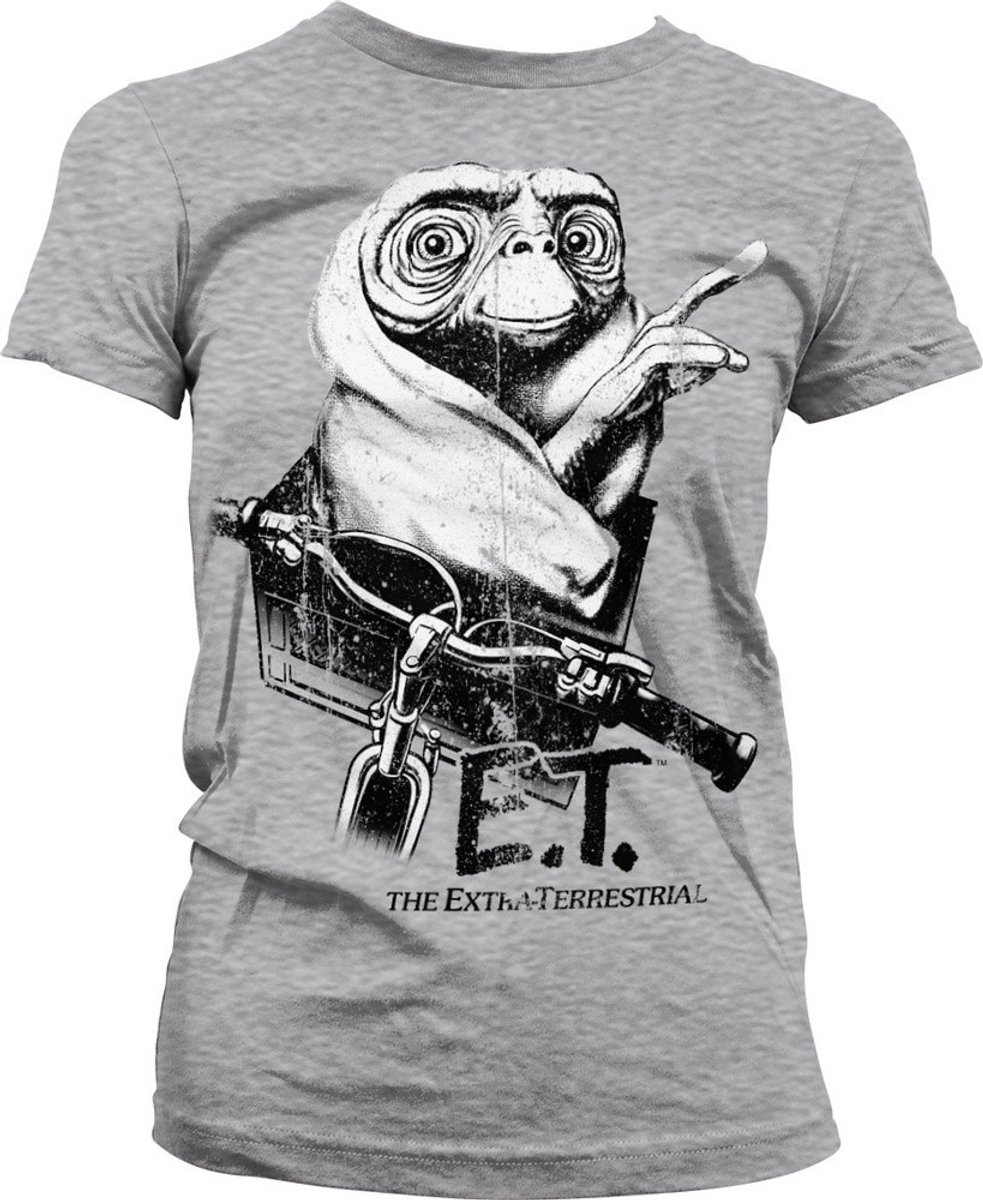 E.T. Biking Distressed Girly T-shirt voor dames, Heather-Grey