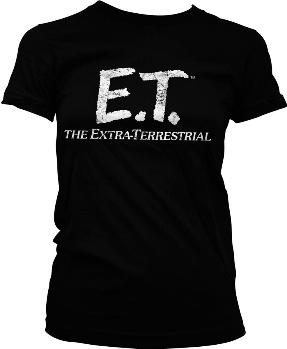 E.T. Extra-Terrestrial Distressed Logo Girly Tee Damen T-Shirt Black-XL
