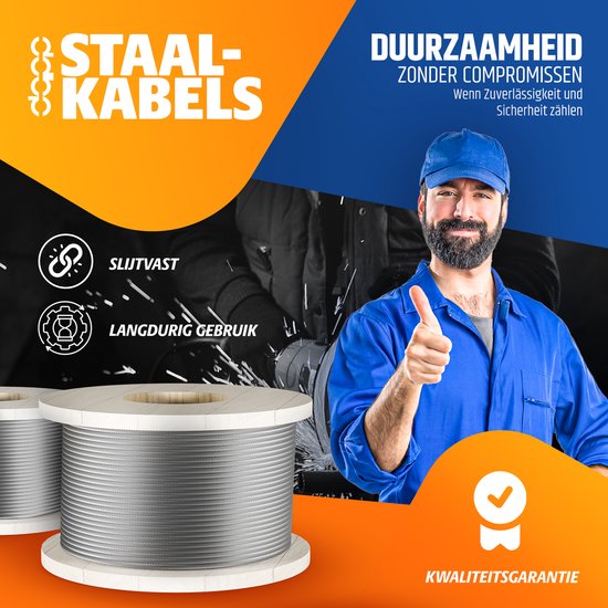DQ-PP STAALKABEL - 6x7 - 5 mm - 60 m - Gegalvaniseerde staalkabel - Bosbouwkabel - Lierkabel - Spankabel - Geschikt voor diverse toepassingen zoals lieren - Bevestigingen en het trekken van zware lasten