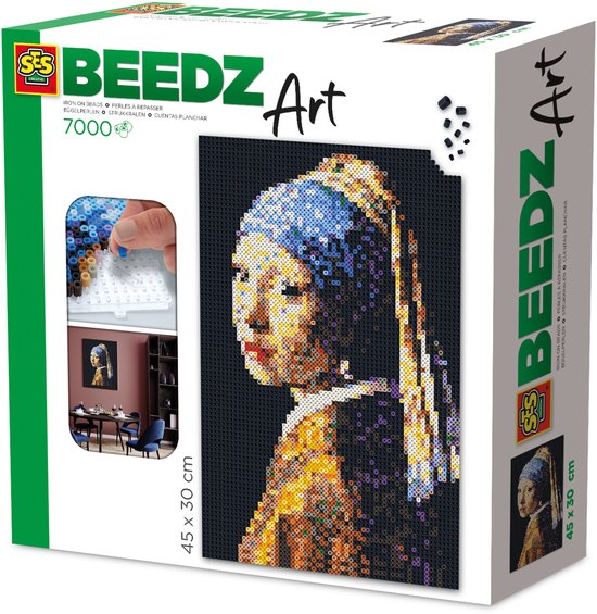 SES Creative - Beedz Art - Meisje met de Parel van Vermeer - 7000 Strijkkralen met Grondplaten en Strijkvellen - Vanaf 12 Jaar