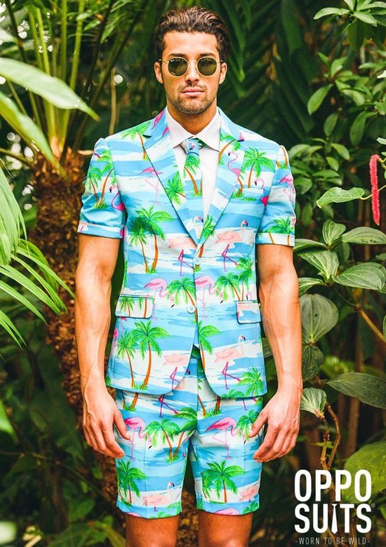 OppoSuits - Flaminguy - Mannen Kostuum - Tropisch Zomer Pak - Blauw - Carnavalskleding - Maat 56