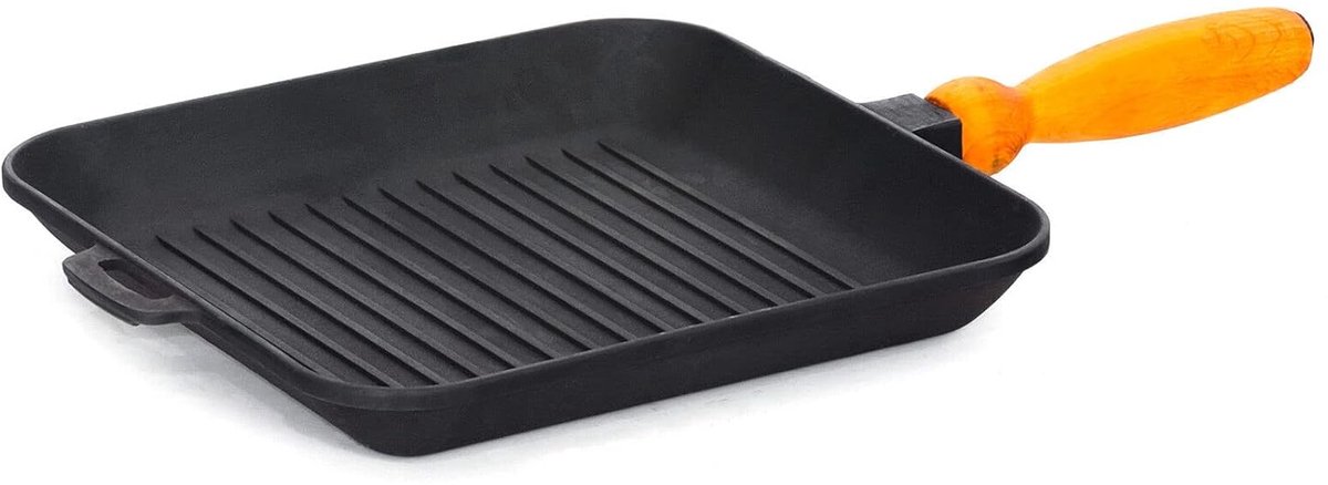 Gietijzeren Grillpan - 28 x 28 cm - Geschikt voor alle warmtebronnen - 1 stuk