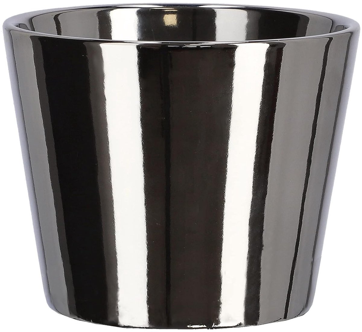 Glanzende plantenpot - decoratief - 1 stuk - zilver - keramiek - 95 mm