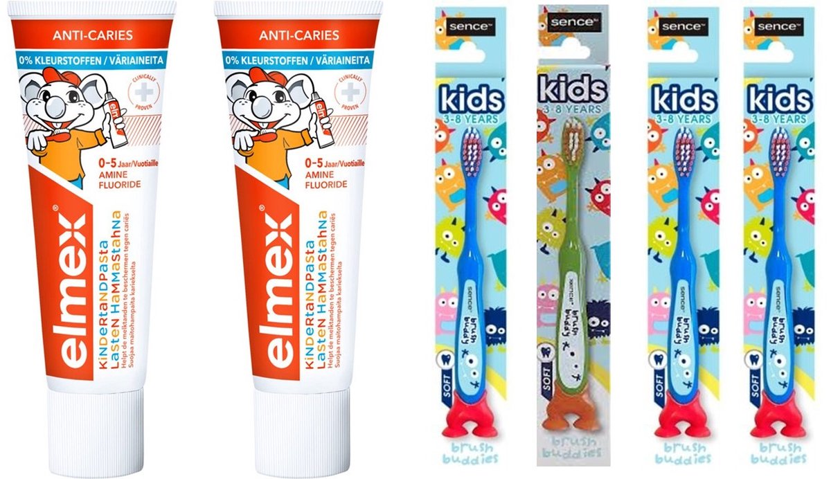 2x elmex kinder tandpasta en 4 x Sence Tandenborstels