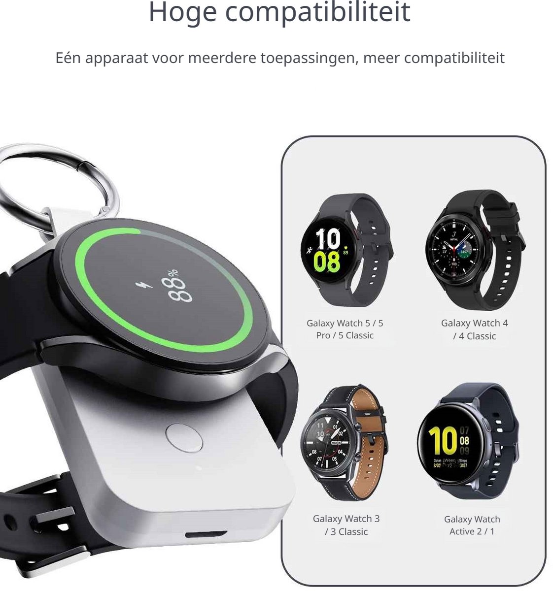 DrPhone SnapDock S – Draagbare Draadloze Smartwatch Oplader 1000mAh Powerbank – Geschikt voor Samsung Galaxy Watch (6/5 Pro/5/5 Classic/4/3/Active 1-2) – Compact & Lichtgewicht – USB-C Ingang – 2-3x Volledig Opladen - Zwart – foto 7
