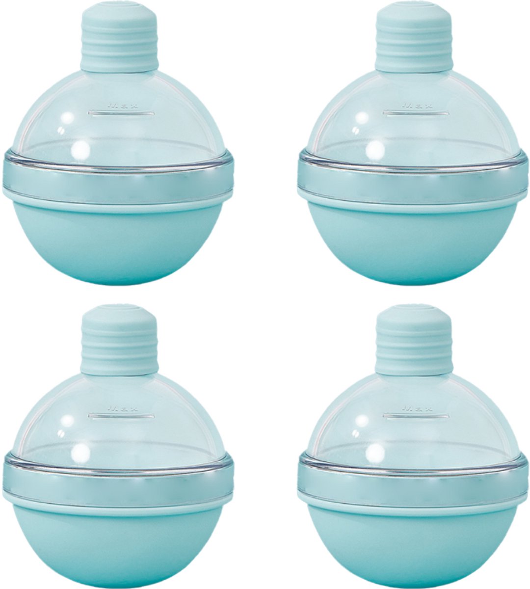 TOVBMUP 4 Stuks Ijsblokjesvormen - Silikon Ice Ball Maker - 6,7x6,7x8cm - Snel Ontmoulden en Ruimtebesparend - Geschikt voor Whiskey, Cocktails en Bourbon - Duurzaam Siliconen Materiaal - Incl. 2-in-1 Trechtersluiting