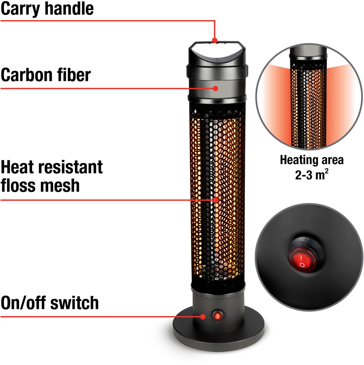 alpina Heater Terrasverwarmer Elektrisch - Infrarood Verwarming met 360 Graden Warmteverdeling - Heaters Elektrisch IP44 Spatwaterdicht - Terrasverwarmer Infrarood 800W voor Binnen en Buiten – foto 7