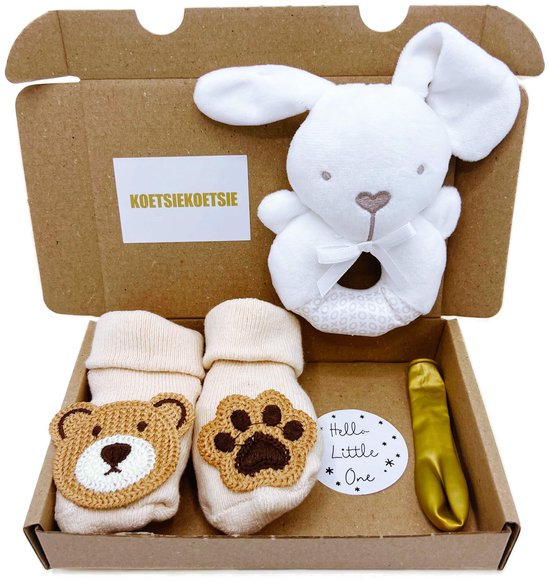Kraamcadeau - zwangerschapsfelicitatie - babysokjes en rammelaar - 2 kleuren - gender reveal - kan ook rechtstreeks als cadeau worden opgestuurd — afbeelding 3