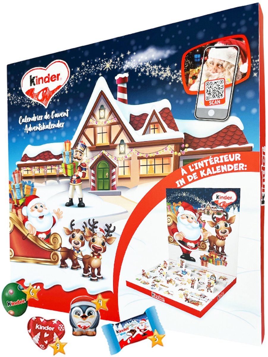 Kinder 3D Pop-up Adventskalender - Kerstman / Santa & Rendier design met Mix van Kinder Chocolade & Kerstverhalen - 123g – foto 2