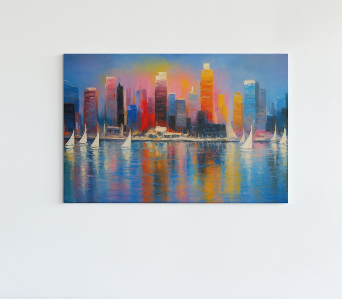 Trendex Global Canvas Schilderij - Abstract - Kunst - Kleurrijke Stad - 90x60x2 cm