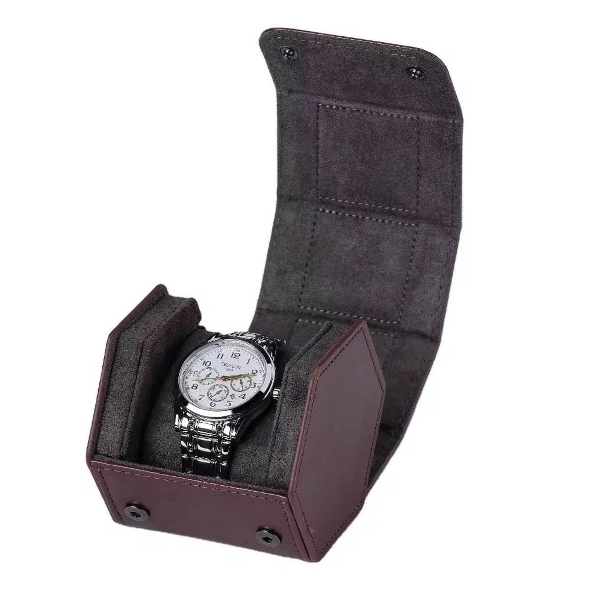 Luxe Horloge Rol 1 Stuks | Octagon Horlogedoos | Horloge Etui Leer | Watch Roll | Horloge Houder Sieradendoos | Horloge Opbergdoos | Bruin