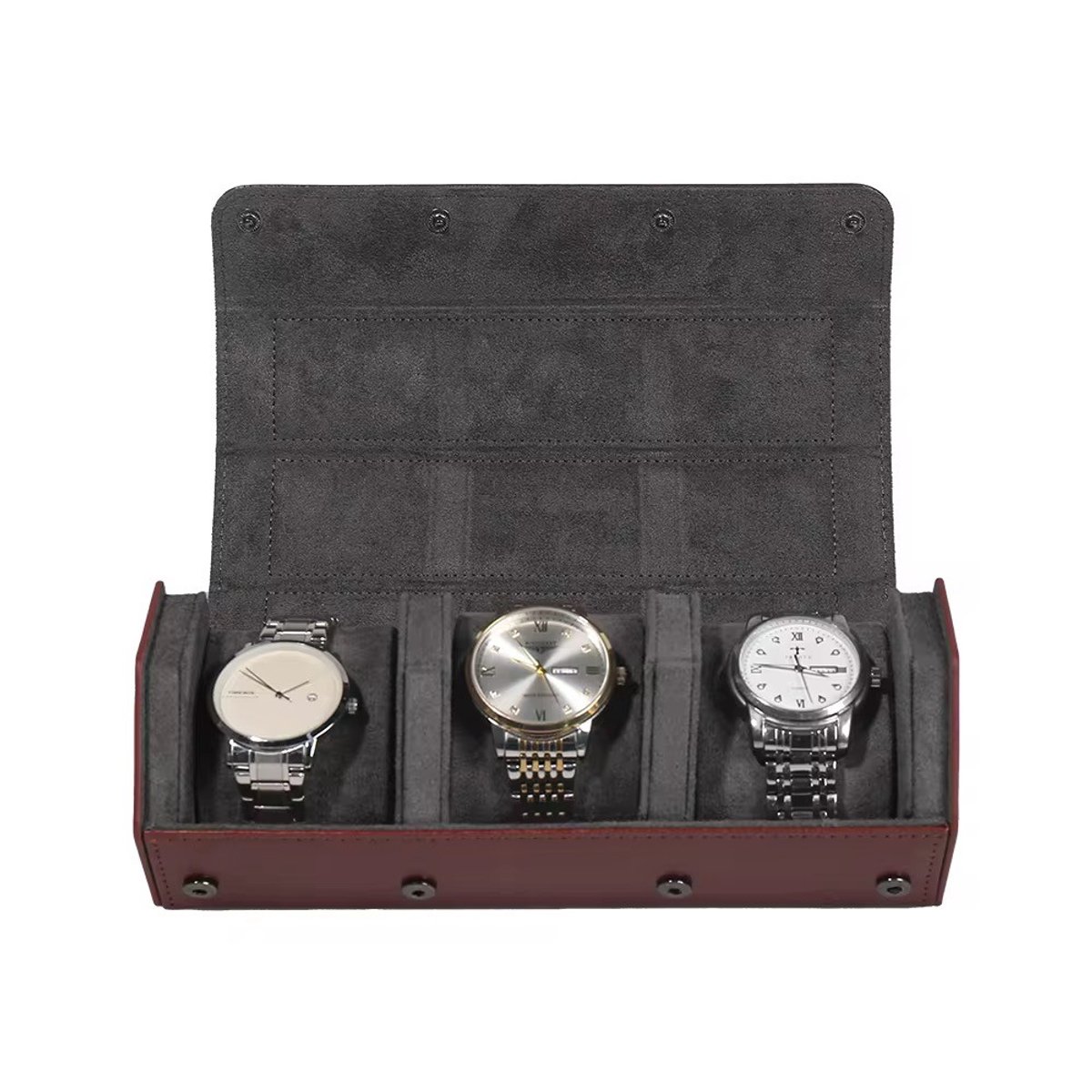 Luxe Horloge Rol 3 Stuks | Octagon Horlogedoos | Horloge Etui Leer | Watch Roll | Horloge Houder Sieradendoos | Horloge Opbergdoos | Bruin