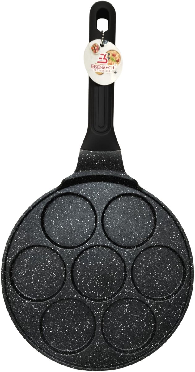 Eisenbach koekenpan voor pancakes/eieren - zwart - D28 cm - smile - anti aanbaklaag - 7 vormpjes .Gesmeed aluminium.