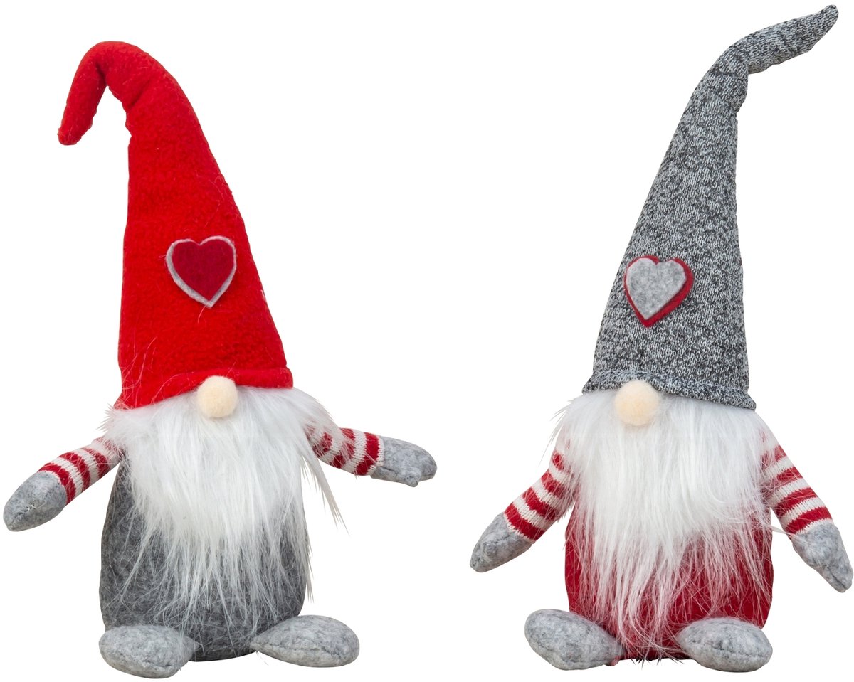 Kersthuisjebestellen - Set van 2 stuks - Gnoom / Kerstkabouter - Staand - H=22cm - 2 Modellen - Kerstversiering