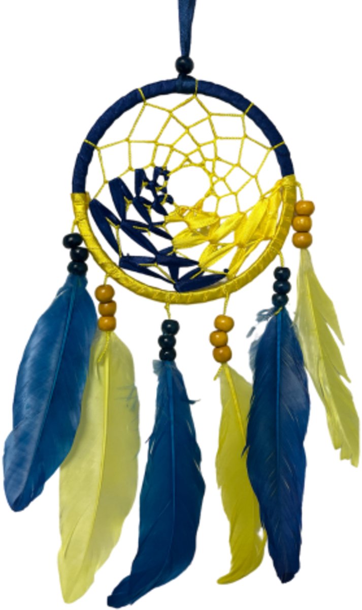 Ruben Robijn Dromenvanger dreamcatcher -22cm - Wave - Blauw & Geel Blauw / geel