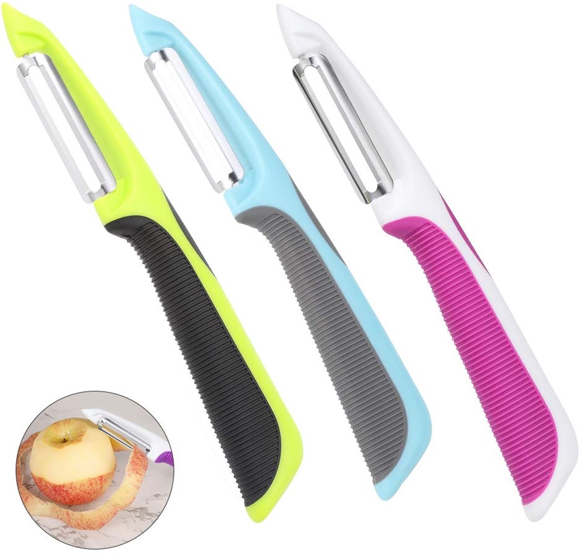 Ibenzoa® Set van drie ergonomische dunschillers met roestvrijstalen lemmet voor groenten en fruit