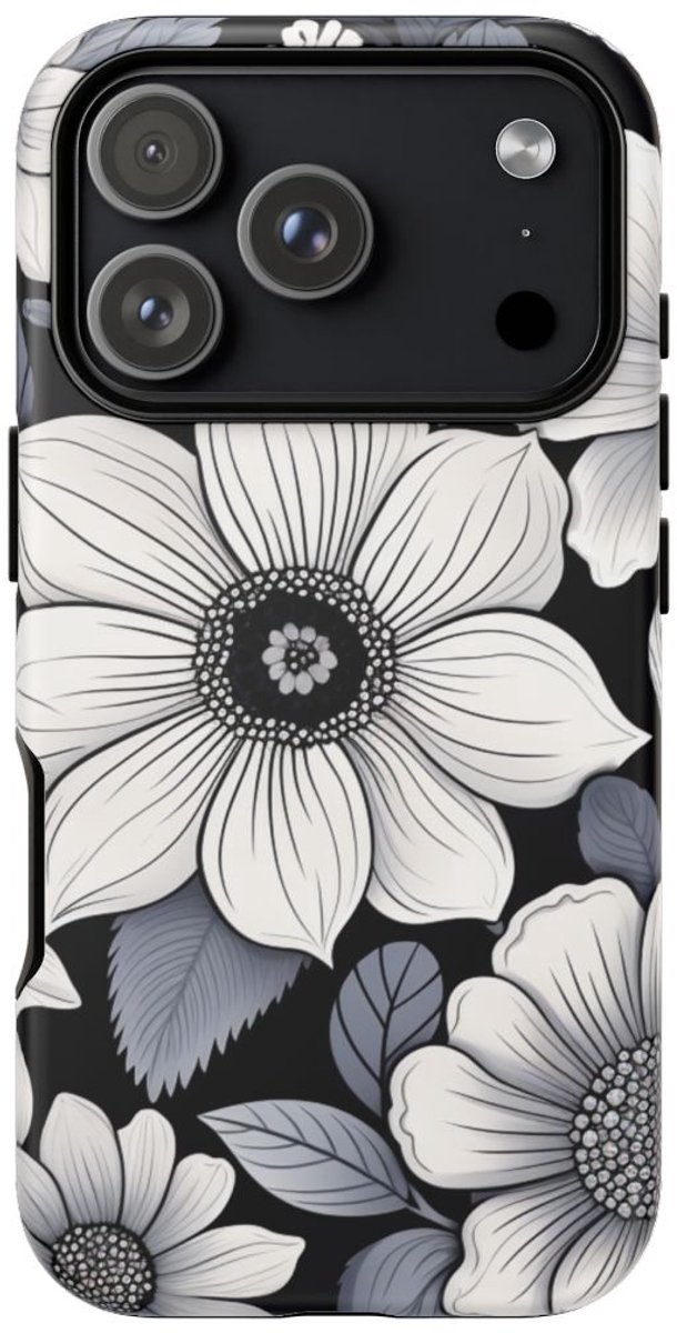 Zwart-Wit Bloemenpatroon – Telefoonhoesje Geschikt voor iPhone 17 Pro