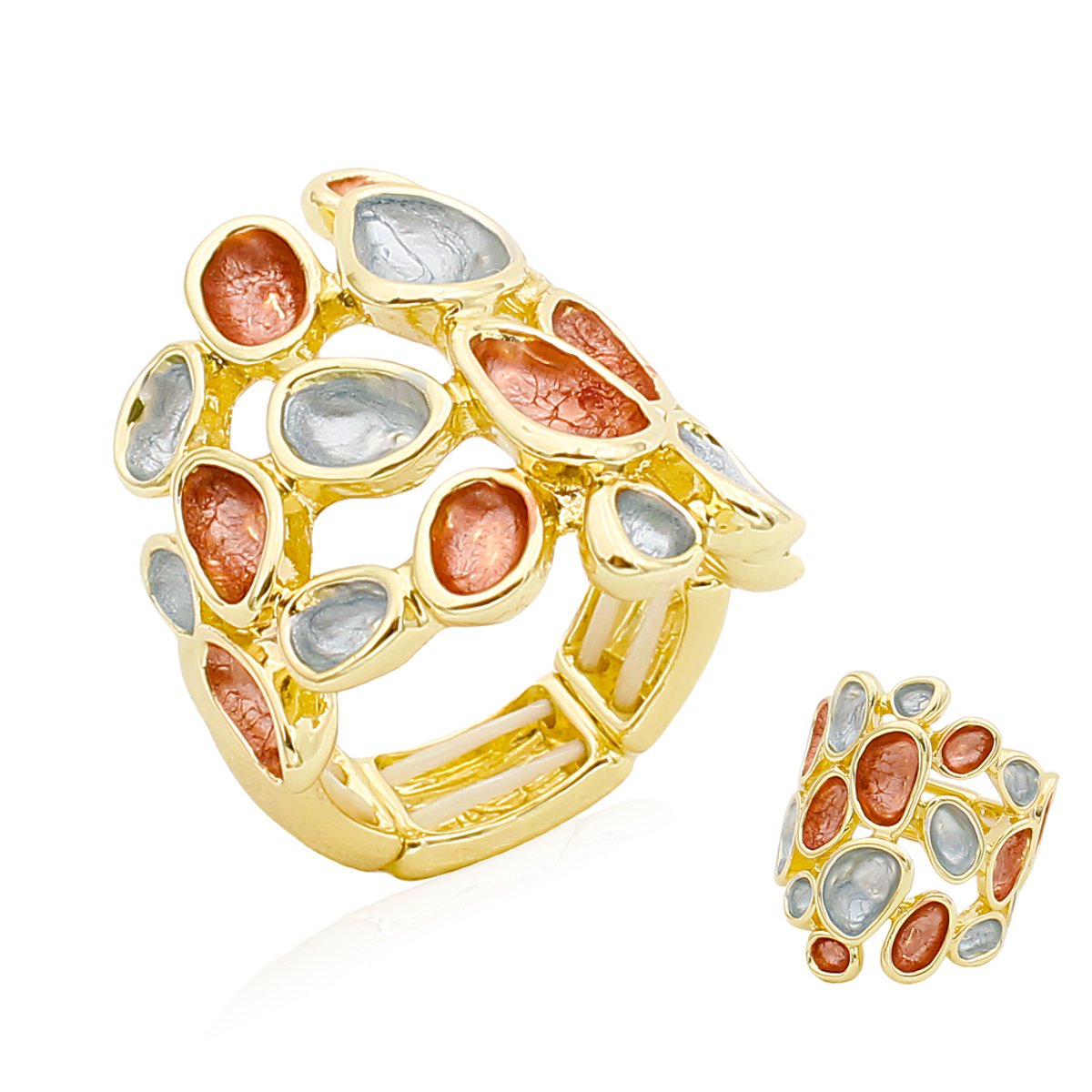 Damesring – Artistieke Ring met Goud, Blauw en Rood Emaille – Milieuvriendelijke Legering