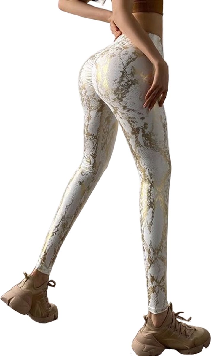 Sexy Design Legging - Wit met Brons - Dames Sportbroek - Sportlegging