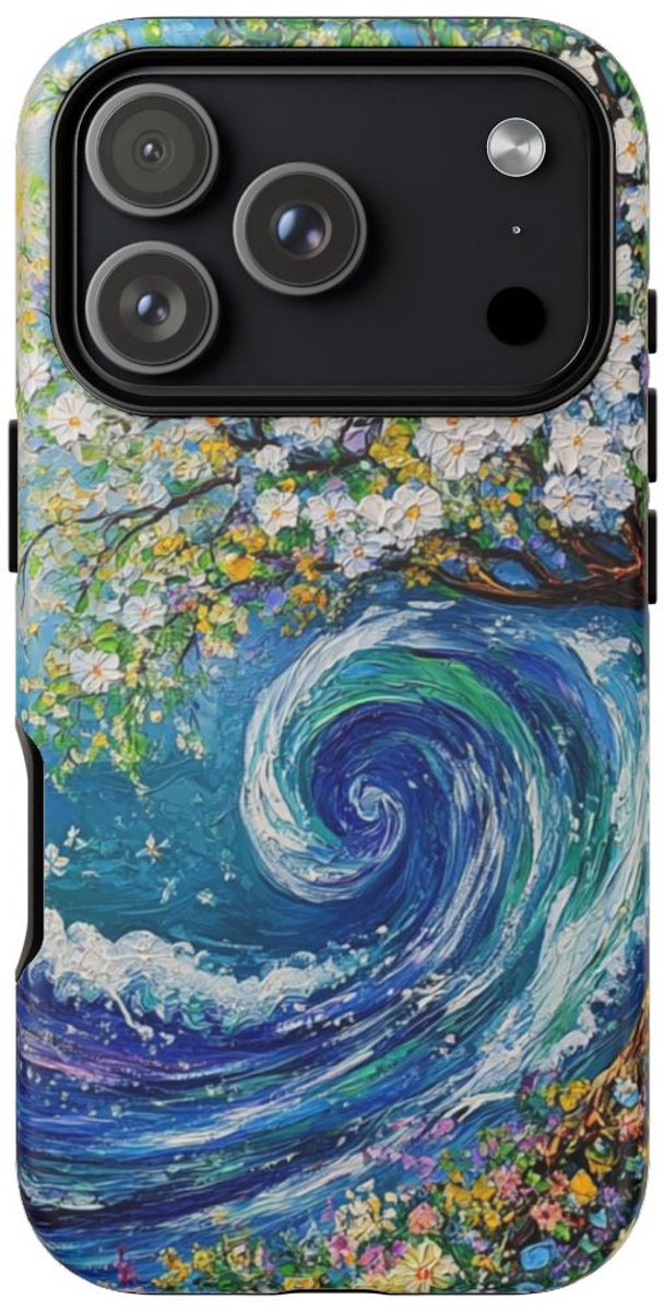 Bloeiende Boom en Oceaangolf Schildering – Telefoonhoesje Geschikt voor iPhone 17 Pro