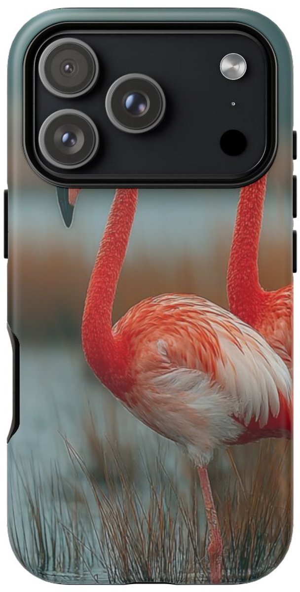 Drie Flamingo's bij Water en Riet – Telefoonhoesje Geschikt voor iPhone 17 Pro
