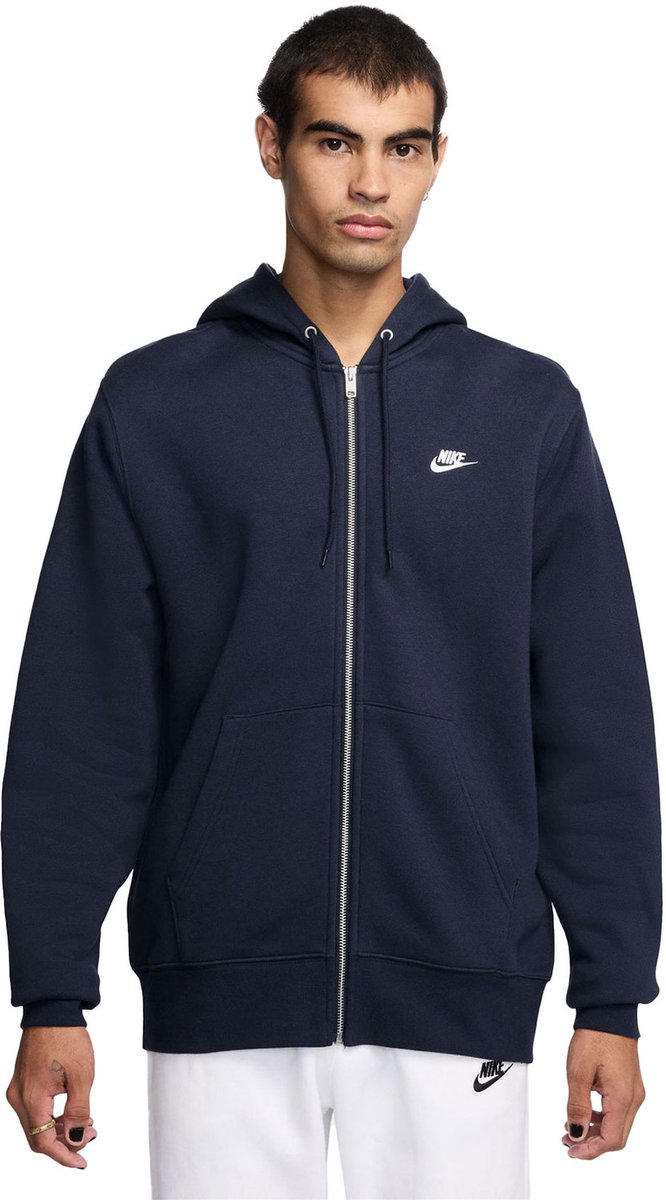 Nike Club Fleece Full Zip Hoody Obsidian – Heren Wit