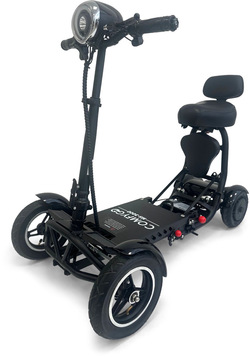 COMFYGO MS3000 Elektrische scootmobiel, 4 wielen, maximale snelheid 18 km/u, 10,4 Ah Lithium-ion accu, Actieradius tot 25 km, Zwart, Standaard stoel + Kinderzitje
