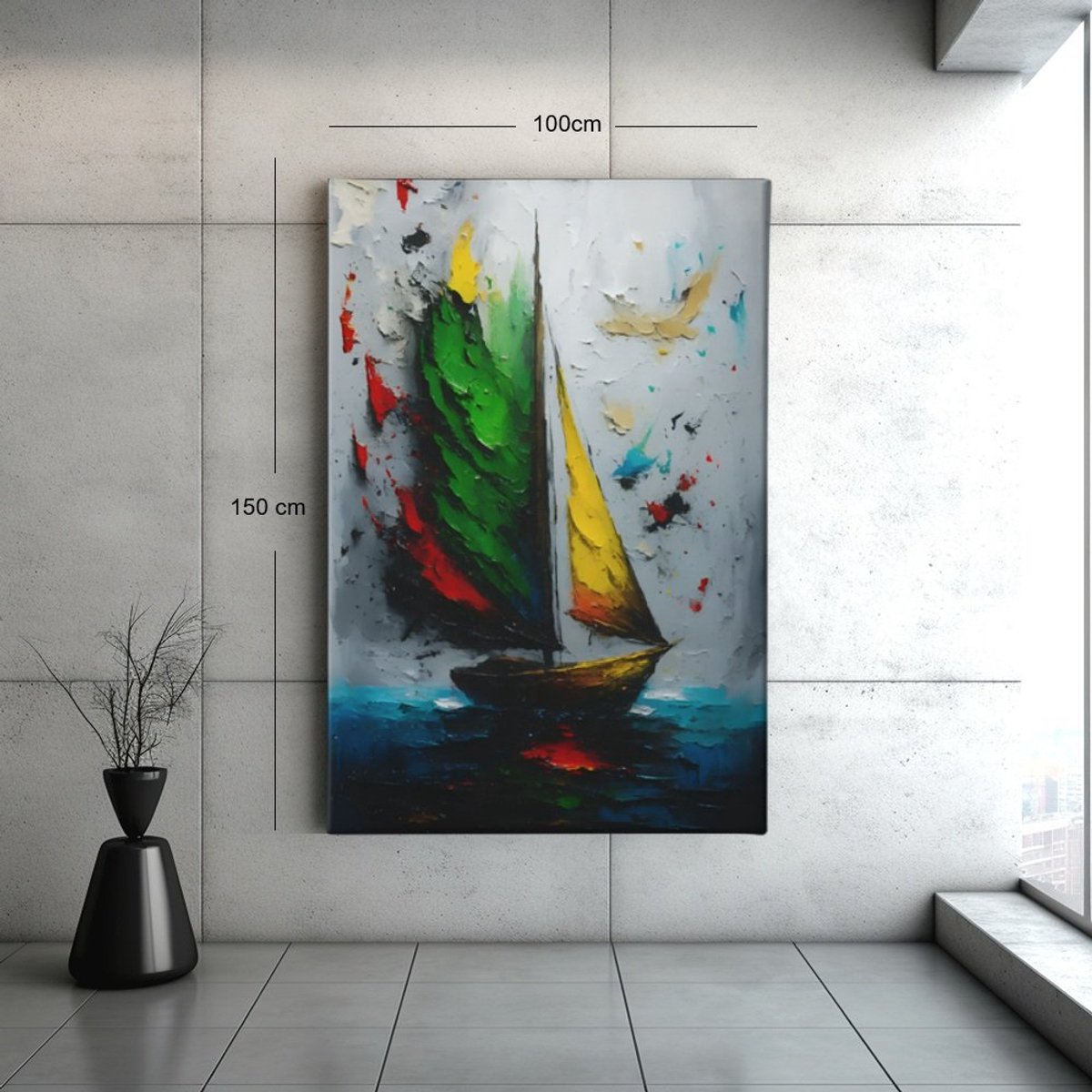 Trendex Global Canvas Schilderij - Abstract Zeilboot - Kunst – Moderne Wanddecoratie - 60x40x2 cm Kleurrijk