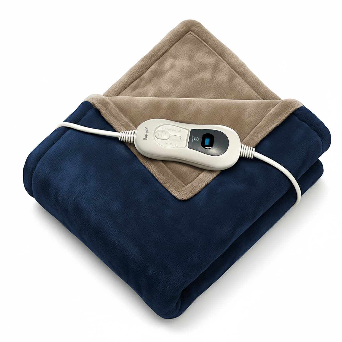 Goliving Elektrische Fleece Plaid - Warmtedeken - Verwarmende Fleecedeken - Elektrische Deken - 3 Warmtestanden - Machinewasbaar - 120 Watt - 2.5 Meter Snoer - Sherpa Flanel - 160 x 120 cm - Blauw