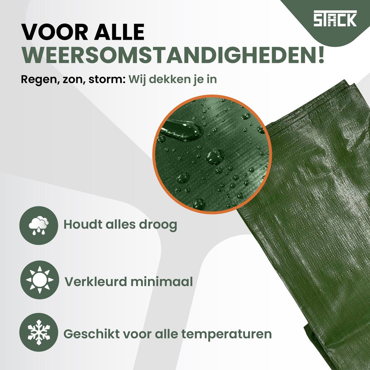 STACK® Extra Sterk Afdekzeil - 4x5m - Donker Groen - 150G/M2 - Waterdicht Bouwzeil & Zeildoek - Zeil Met Ringen - Beschermhoes & Afdekhoes voor Zwembad,Tuin Set,Motor,Scooter,Fietsen,Aanhangwagen,Scootmobiel,BBQ accesoires - Auto Hoes Bescherming — afbeelding 3
