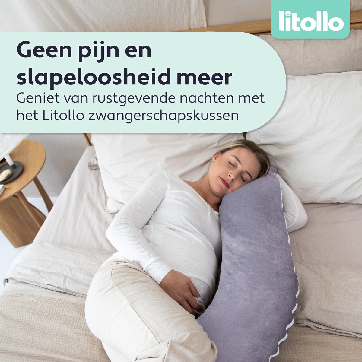 Litollo® Zwangerschapskussen XL - Voedingskussen - Lichaamskussen - Body pillow - 140cm - Afneembare hoes - Grijs - Fleece – foto 4
