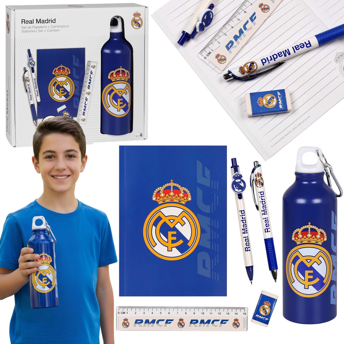 Real Madrid Schoolspullenpakket VOOR SPELER, GAMER, briefpapierpakket + waterfles