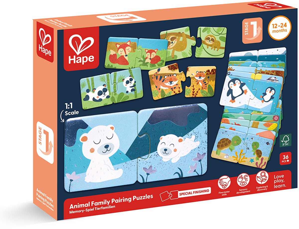Parenpuzzel dierenfamilie - Hape - vanaf 12 maanden
