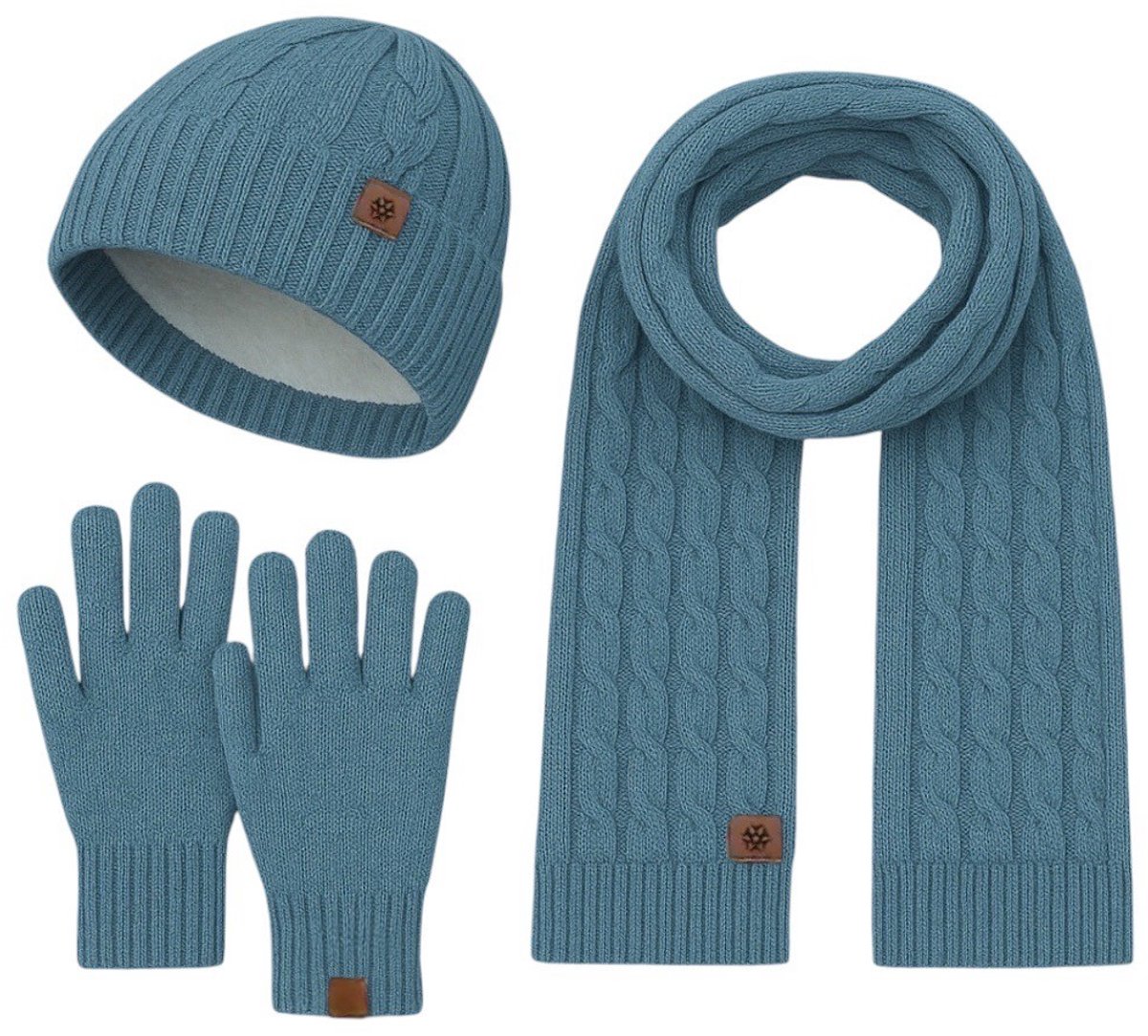 Ultiluxe® Winterset voor heren en dames - Muts, sjaal en handschoenen - Blauw - Voor volwassenen - Warm gevoerde beanie - Lange sjaal - Unisex - Winteraccessoire setje - Tegen kou en wind - Voor mannen en vrouwen