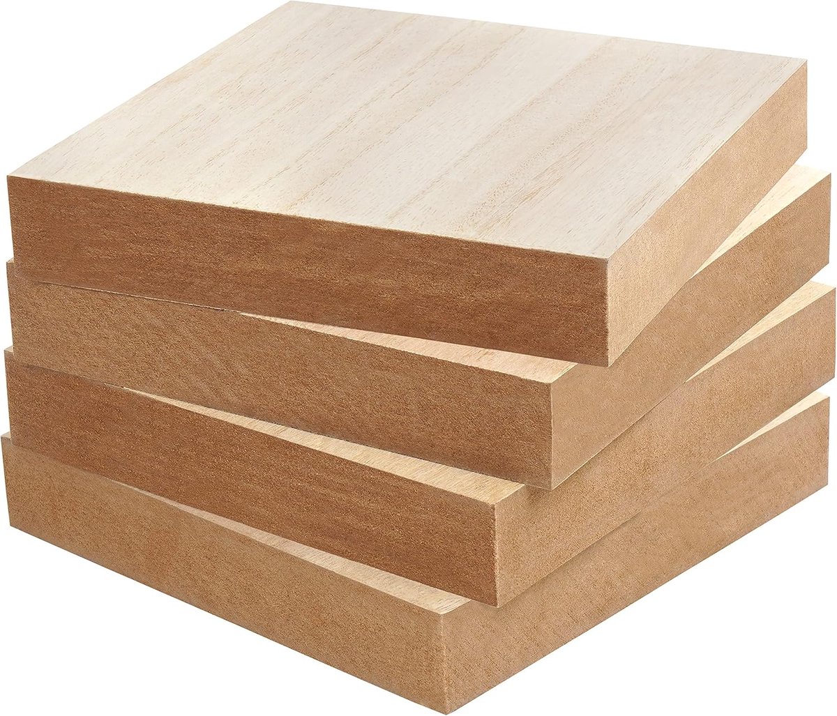 Natuurlijke vierkante houten platen voor knutselen en decoratie - 4 stuks 15 x 15 x 2,5 cm