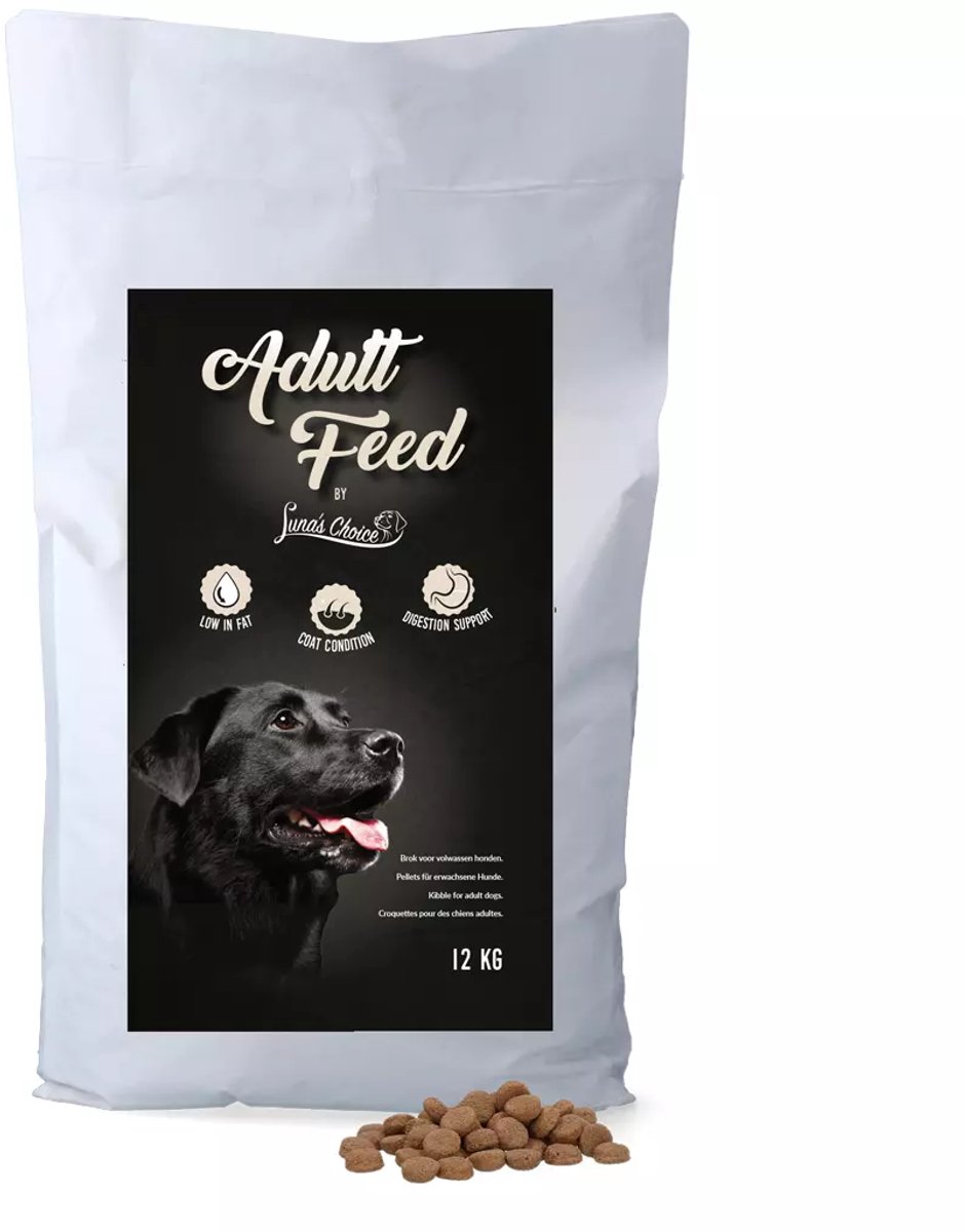 Luna's Choice Adult Feed 12 kg - Volwassen Hondenvoer - Gezonde Vacht en Huid - Ondersteunt Spijsvertering - Hondenbrokken