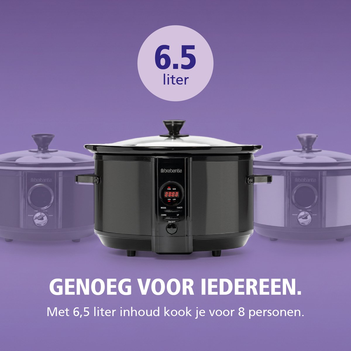 Brabantia Slowcooker - 6.5 Liter - 320 Watt - Warmhoudfunctie - Keramische Binnenpan - Zwart - BBEK1083MB – foto 7
