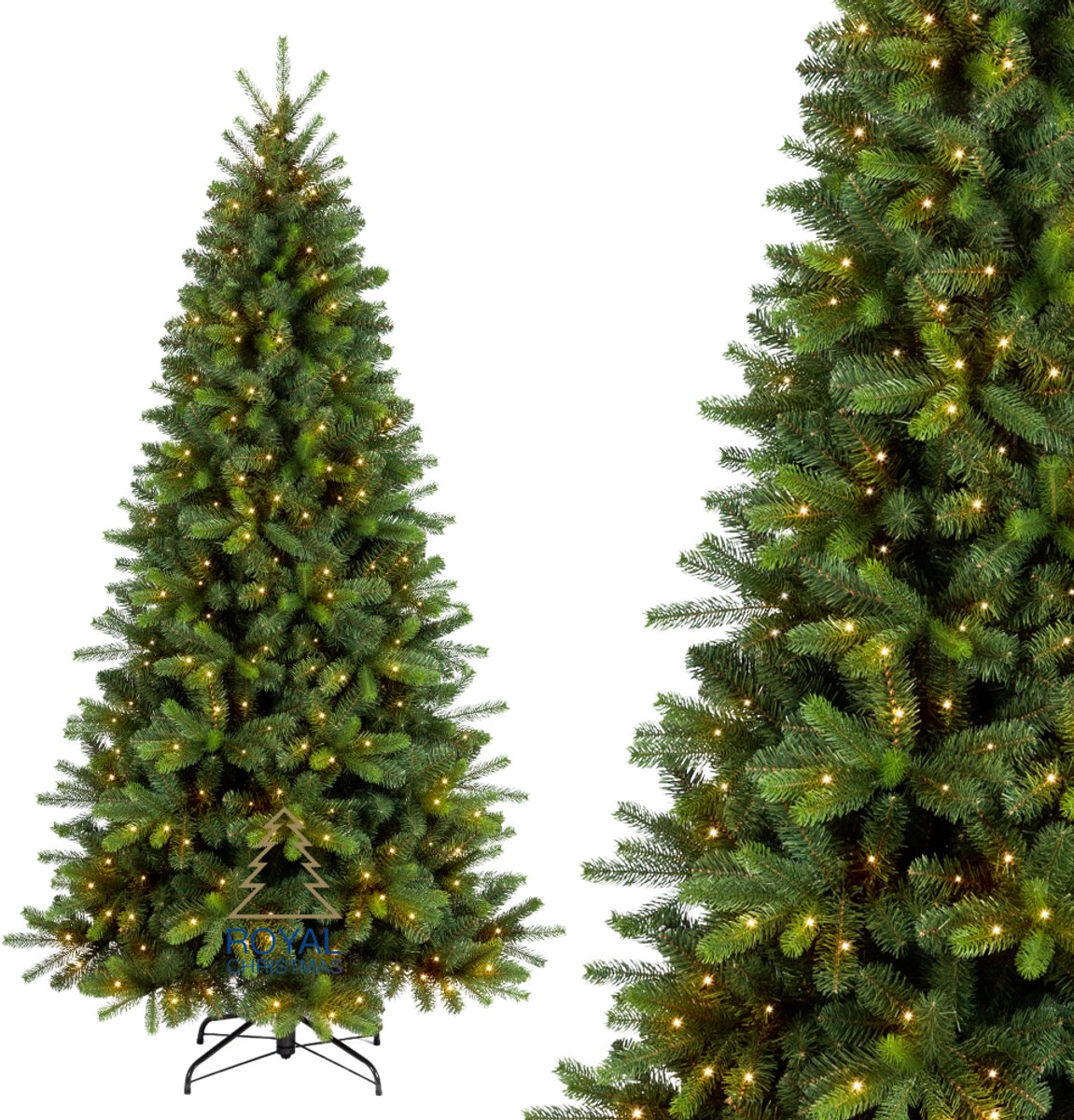 Royal Christmas - Kunstkerstboom met verlichting - Bergen Premium - 180 cm - PE/PVC - 300 warm LED lampjes - Groen