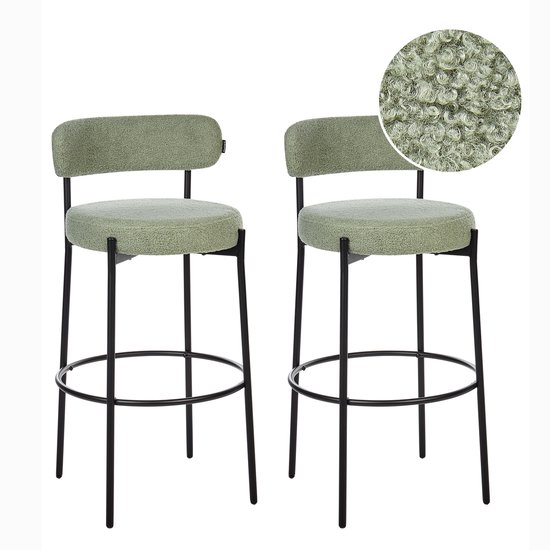 ALLISON - Tabouret de bar lot de 2 - Vert clair - Bouclé