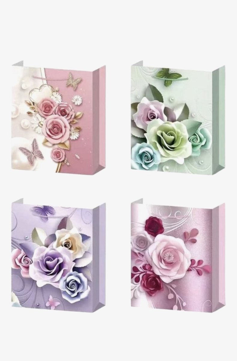 4 x Luxe papieren cadeautassen - 23*18*8cm – Stevig & Herbruikbaar – Verschillende Kleuren en Prints – Cadeau & Geschenktas