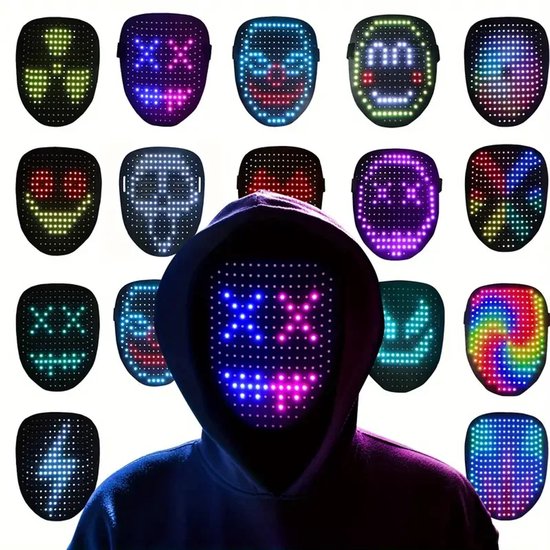 LED Gezichtsmasker met Bewegingsdetectie – Programmeerbaar Cosplay & Halloween Masker – 25+ Animaties – USB Oplaadbaar – Volwassenen & Kinderen