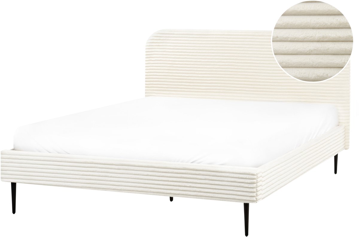 Beliani FLAYAT - Tweepersoonsbed - Gebroken wit - 160 x 200 cm - Corduroy
