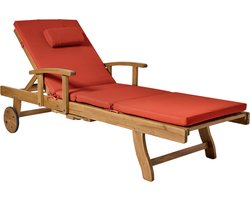 BELIANI JAVA PREMIUM - Tuinligstoel - Lichtbruin/Rood - Acaciahout