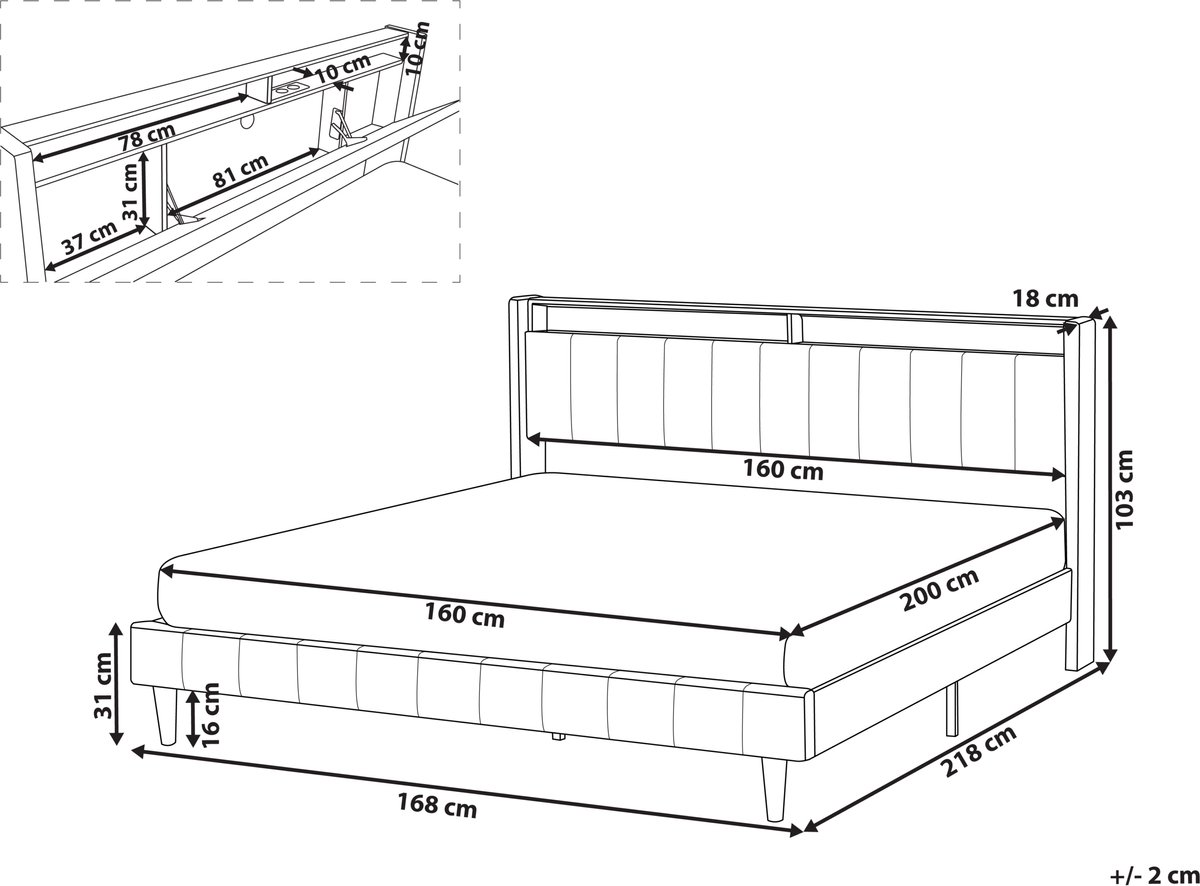 BELIANI BEAULIEU - Bed met opbergruimte - Donkergrijs - 160 x 200 cm - Stof